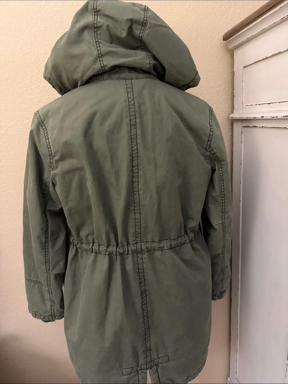 Old Navy Olive Green Hooded Utility Jacket with Pink Faux Fur Lining
